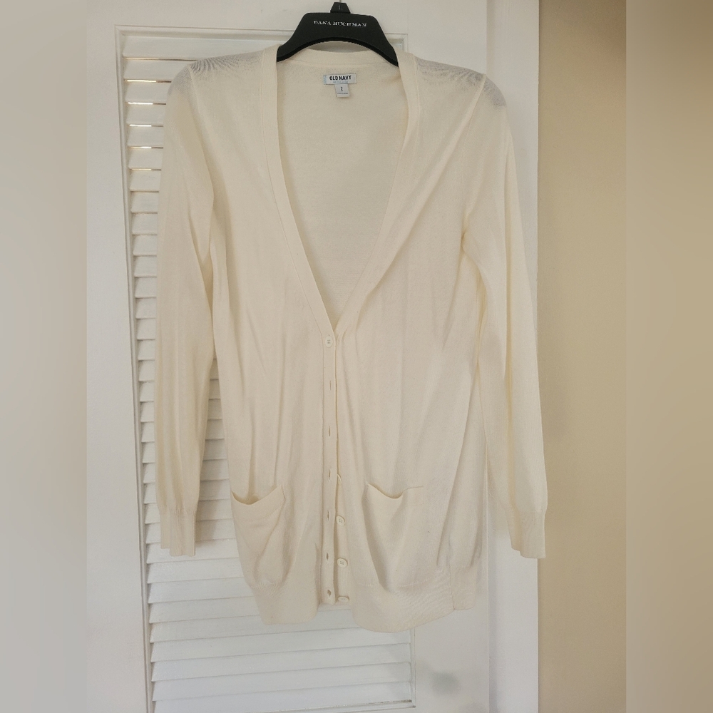 White Cream Cardigan Sweater, Small